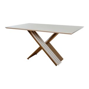 Mesa de Comedor Rectangular Madrid |Bi Color Imbuia /Blanco Antiguo