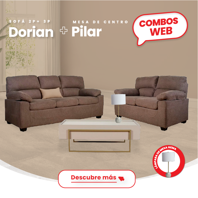 Sofás Dorian + Mesa Pilar + Lámpara Gema